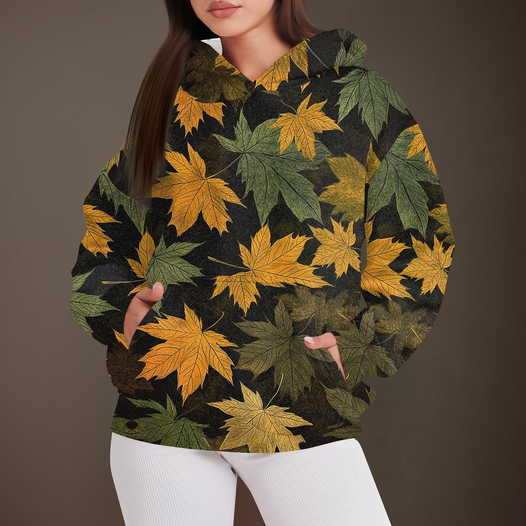 Women's Fashion Casual Pullover Hooded Sweatshirt  Printed Long Sleeve Sweatshirt