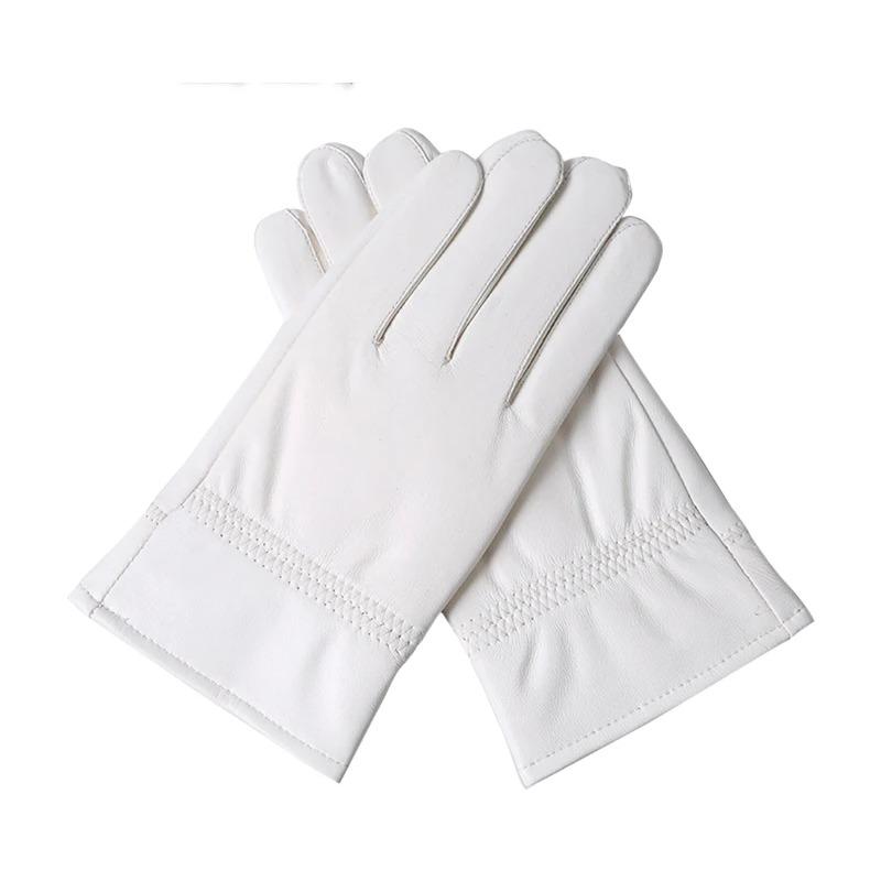 Men's Fashion Genuine Leather Winter Warm White Ceremonial Sheepskin Short Gloves Police Mittens Full Finger Sporting Gloves