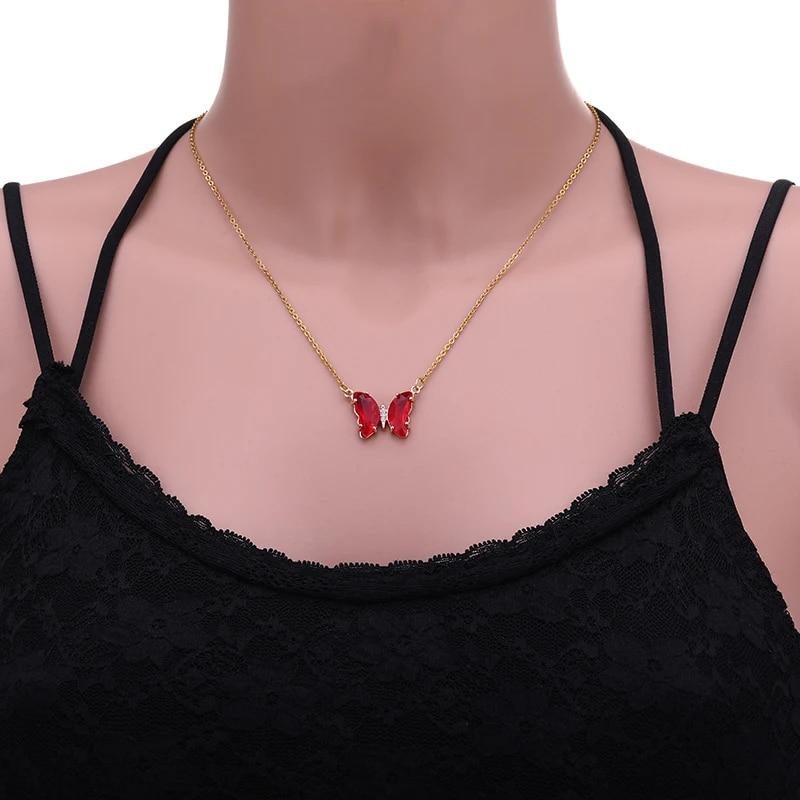 Ожерелья-колье из нержавеющей стали с бабочкой, женское 10 стилей, красочные прозрачные хрустальные подвески в виде бабочки, цепочка на ключицы, ювелирные изделия