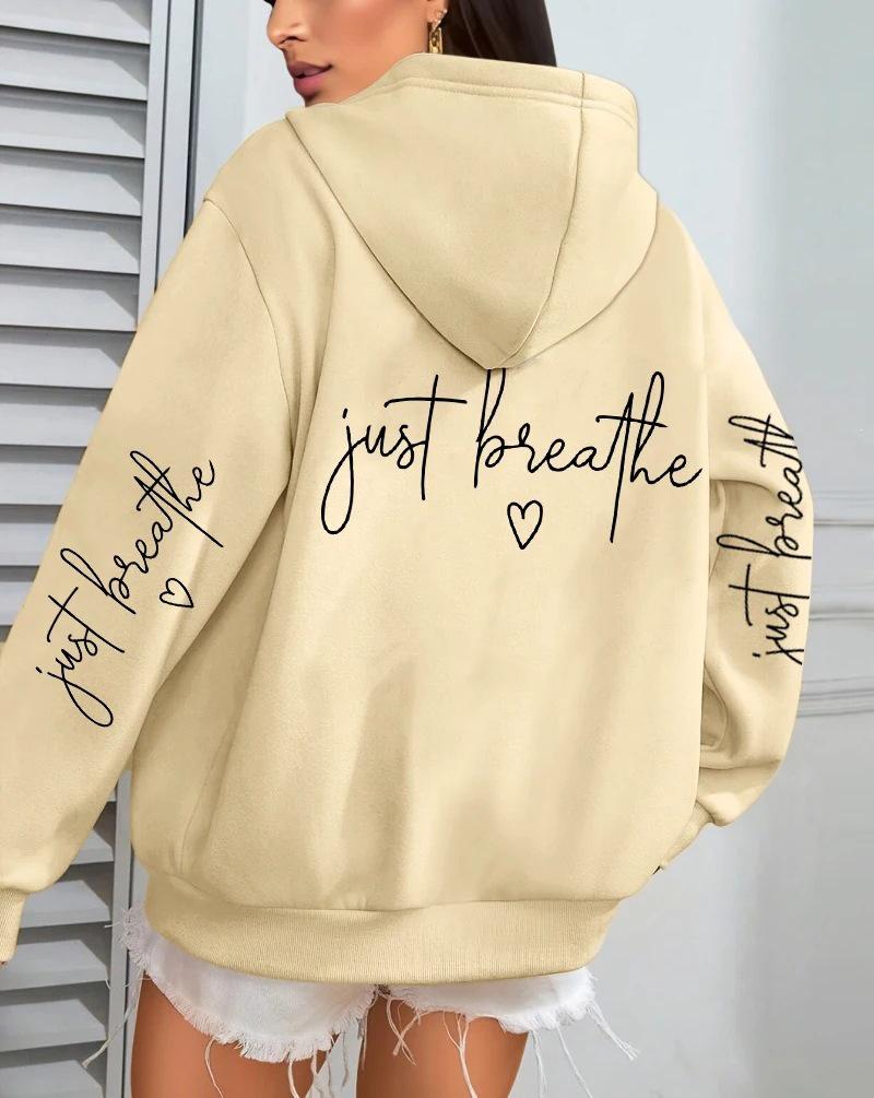 Женская повседневная толстовка с капюшоном и карманами 'Just Breathe Love' из флиса