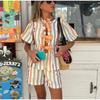 Модный повседневный полосатый шортовый костюм Женский летний костюм с шортами и футболкой с коротким рукавом для повседневной носки