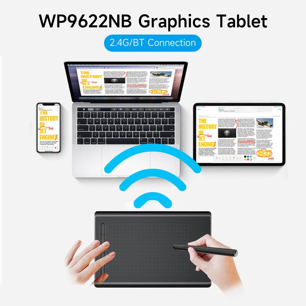 WP9622N Графический планшет для рисования, 8192 уровня, чувствительность к давлению, 5080LPI, разрешение 230PPS