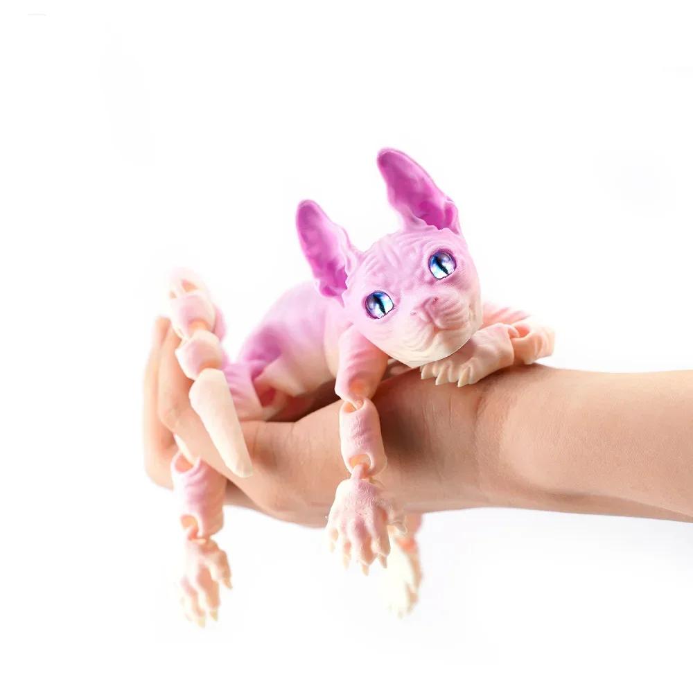3D Printed Sphynx Cat Animals Toy Realistic Hairless Figurine Articulated Cat Fidget Toy for Cat Lovers Collector Home Decor