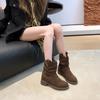 2025 New Height Increase 8cm Maillard Martin Boots Women's Autumn Models Medium Tube Thin Pile Pleated Retro Women's Boots