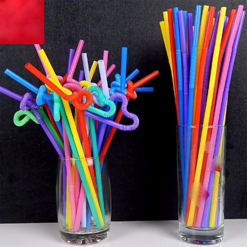 Flexible  Party Disposable Plastic Drinking Straws - Assorted Colors 100PCS