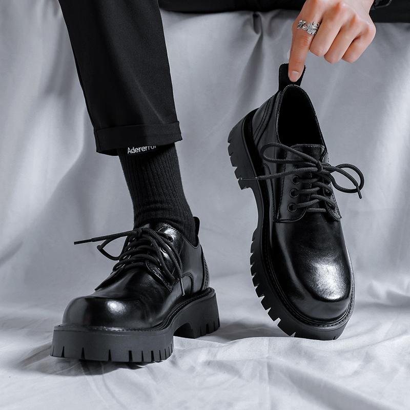 Fashion Men Italian Style Streetwear Casual Platform Thick Sole Leather Shoes Male Business Fashion Vintage Dress Wedding Leather Shoe