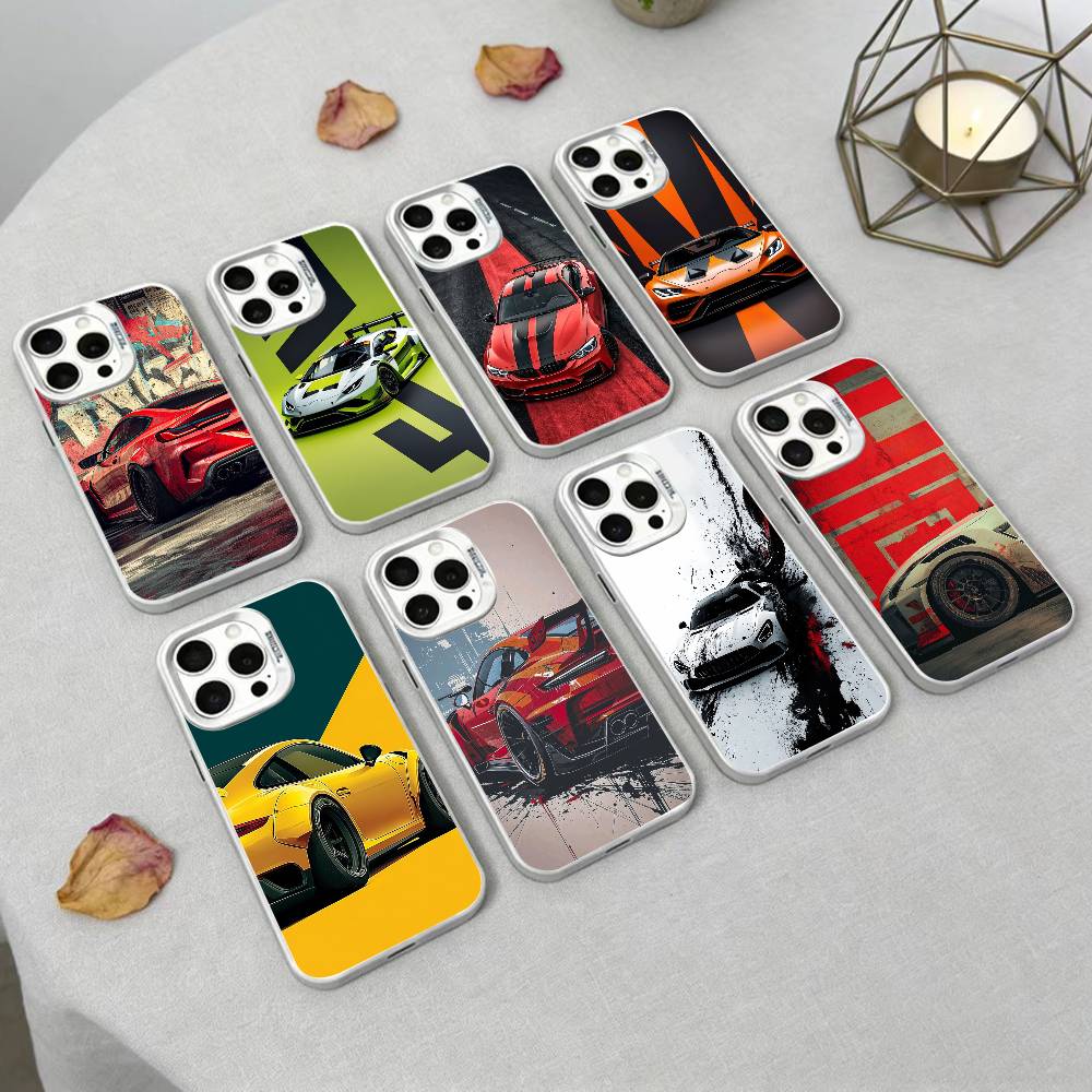 Sport Car Phone Case For iPhone 16,15,14,13,12,17,Pro,MAX white Matte Shockproof Cover