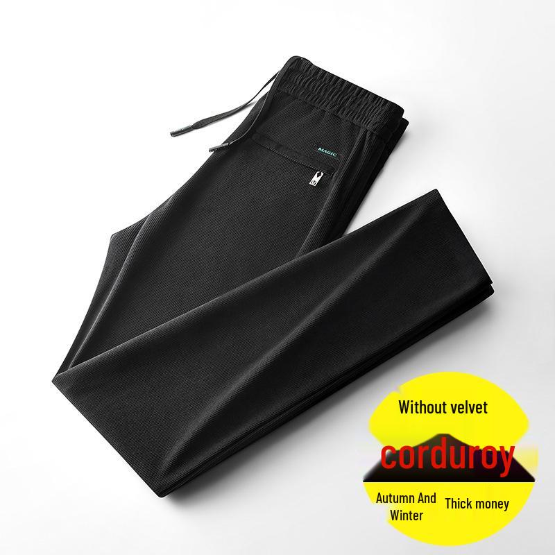 Мужские вельветовые брюки на флисовой подкладке - Эластичные, Свободного кроя, Прямого покроя для осени и зимы