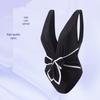 Black Sexy One-Piece Deep V-Neck Bikini with Large Open Back - Women's European & American Style Swimsuit