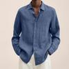 2026 Spring/Summer Long-Sleeved V-Neck Loose Button-Up Shirt for Men