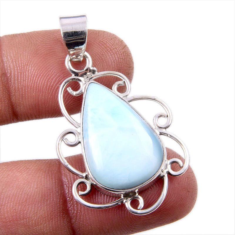 Natural Republic Larimar Gemstone 925 Solid Sterling Silver Pendant 1.5" G1t37