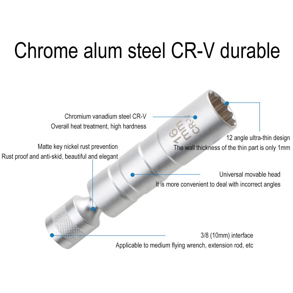 Инструмент для ремонта автомобиля 14/16 мм, торцевой ключ для свечей зажигания, магнитный 12-угольный инструмент для снятия свечей зажигания, тонкостенные торцевые головки 3/8 дюйма