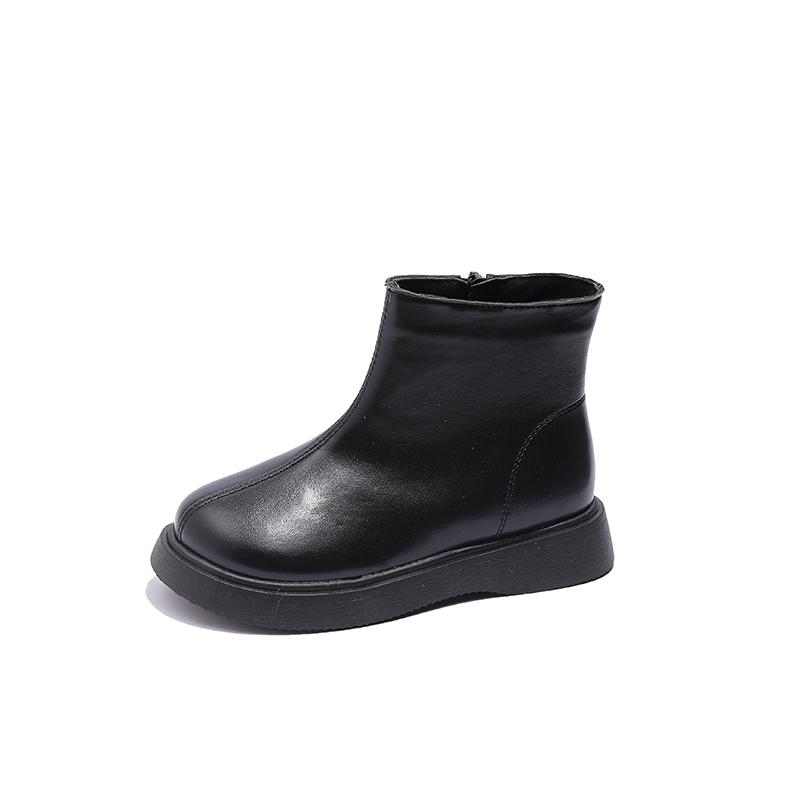 Children Fashion Boots Simple Style Girls Ankle Boot Causal Black Kids Short Leather Boots Side Zipper Autumn Winter 2024 New