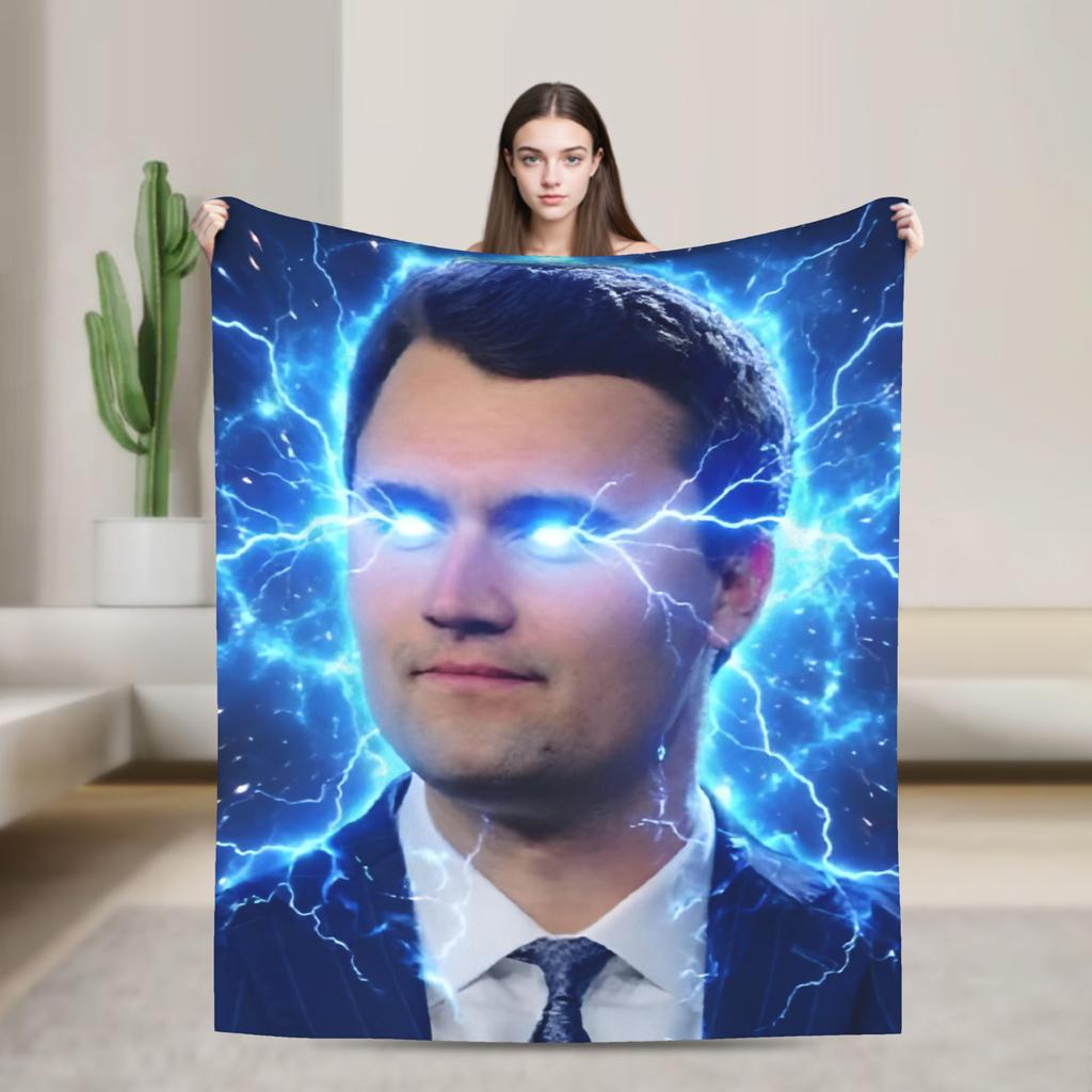 Charlie Kirk Creative Meme Funny Blankets Velvet Printed Blue Baby Multifunction Lightweight Throw Blankets for Home