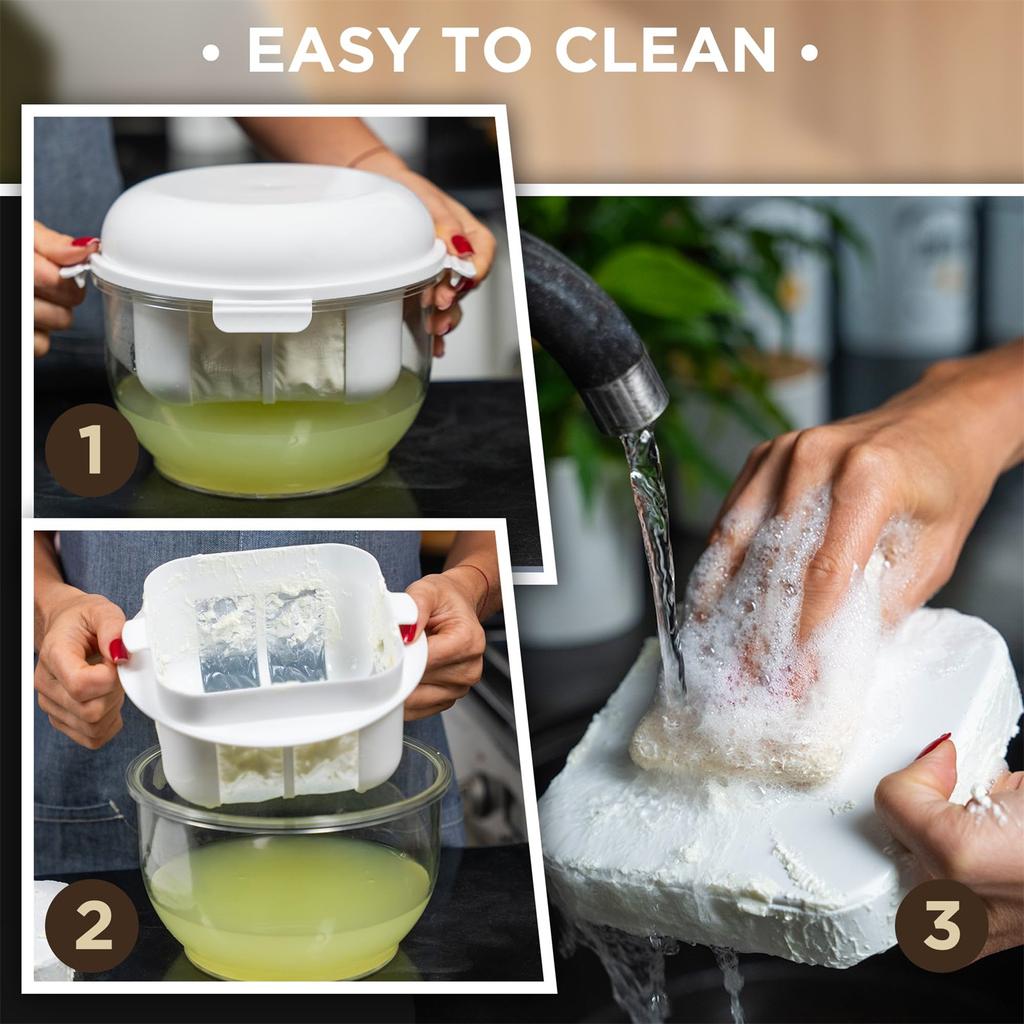 Йогуртница с ситом с мелкой сеткой, съемной прижимной пластиной, используется как контейнер для хранения с крышкой–йогуртница