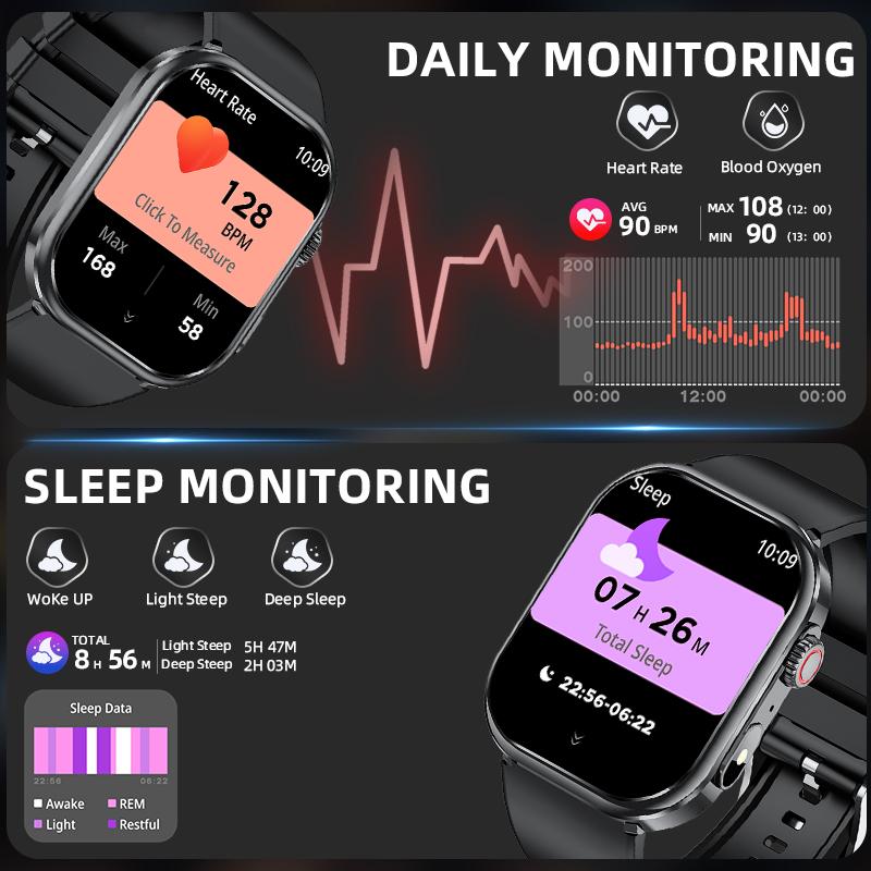 LIGE Новые умные часы 2,01-дюймовые с Bluetooth-звонком, водонепроницаемые для занятий спортом на открытом воздухе, мужские умные часы