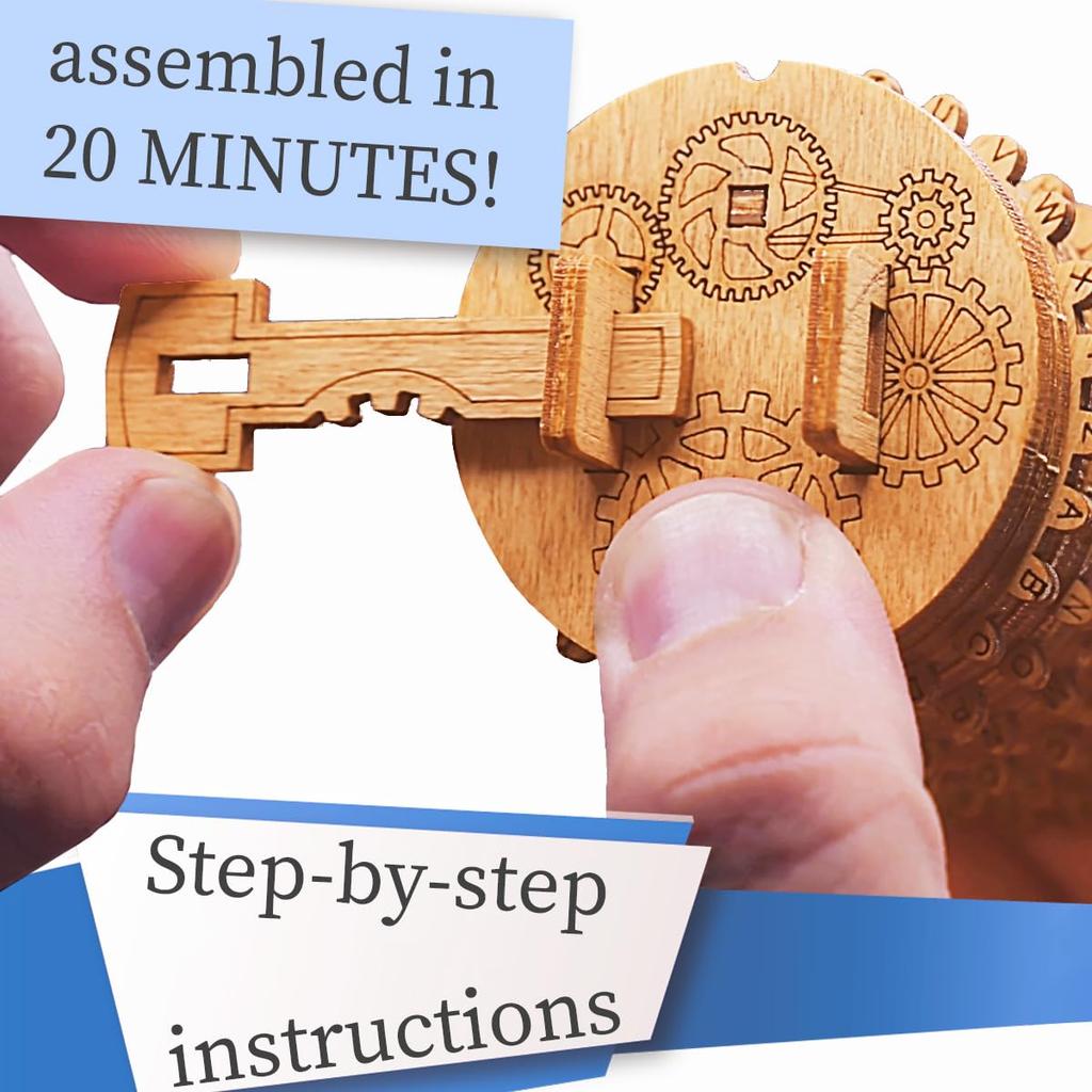 iDventure Cryptos Wooden Building Kit 3D Puzzle Cryptex Thinking Game Puzzle Game Patience Game Logic Game 3D Wooden Puzzle Gift Box Quest Box Day - -