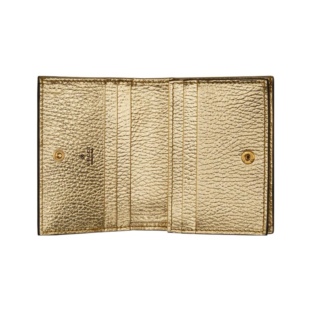 Gucci GG Marmont Double G Logo Snap Closure Canvas And Leather Card Holder Women Card Holder Gold Brown 658610-AABGY-8658