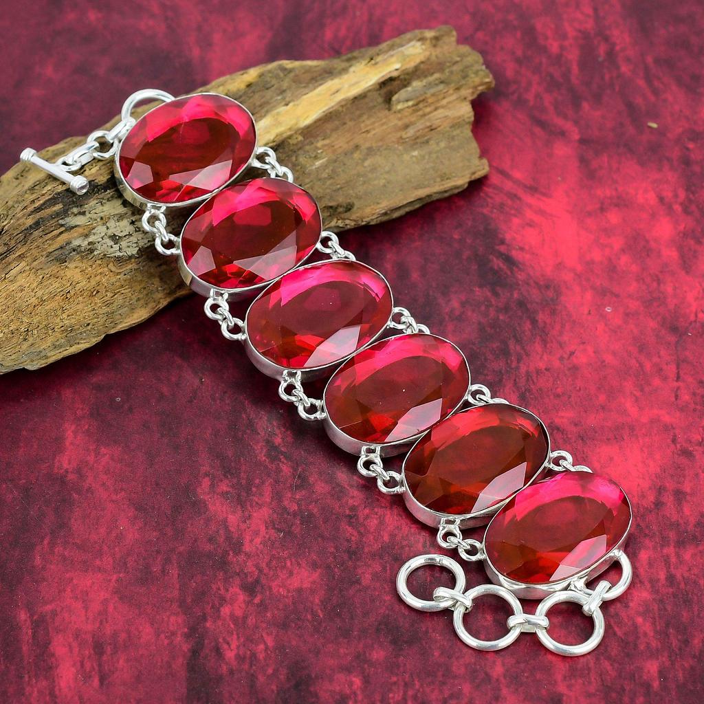 Браслет с граненым рубеллитом, ювелирные изделия из драгоценных камней, браслет из стерлингового серебра 925 пробы, регулируемый браслет-цепочка ручной работы, подарок для любовных украшений