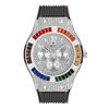 44mm Men's Watch Waterproof Rainbow Diamond Case Luxury Gold Quartz Watches For Male Week Day Display Rubber Strap Hand Clock