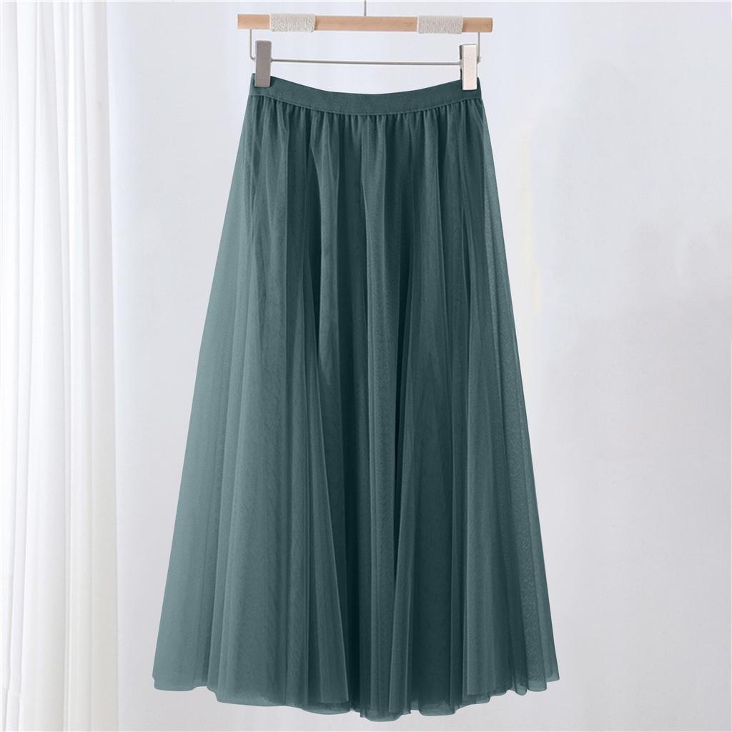 Женская однотонная сетчатая юбка с резинкой, большая юбка средней длины