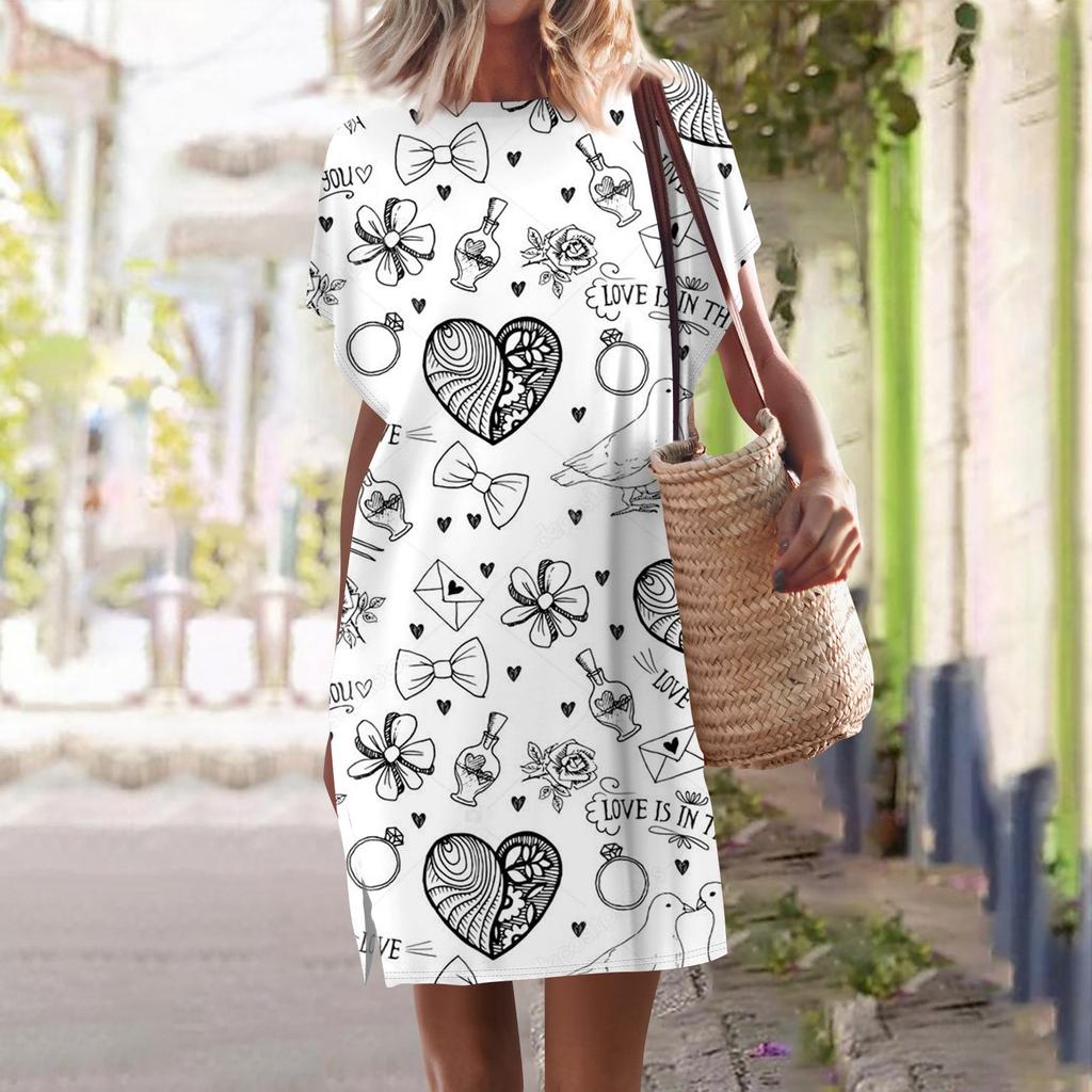 Женские повседневные однотонные пуловеры с круглым вырезом и короткими рукавами, платья с разрезом