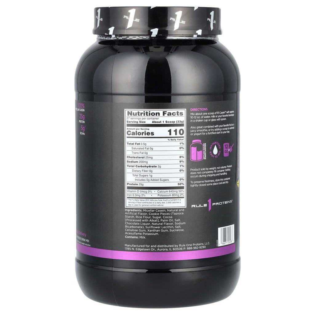 Rule One Proteins R1 Casein, Protein Powder Drink Mix, Cookies & Cream, 1.96 Lb (891 G)