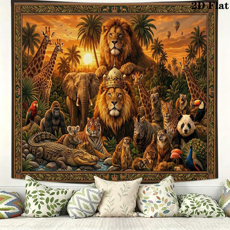African Animals Wall Tapestry Aesthetic Wall Hanging Printed Fabric Blanket Decorative Tapestries for Bedroom Living Room Home Decor