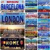 Vintage License Plates for Decoration Signs Barcelona Paris London Amsterdam Tags Metal Automotive Sign for Car Front Wall Decor