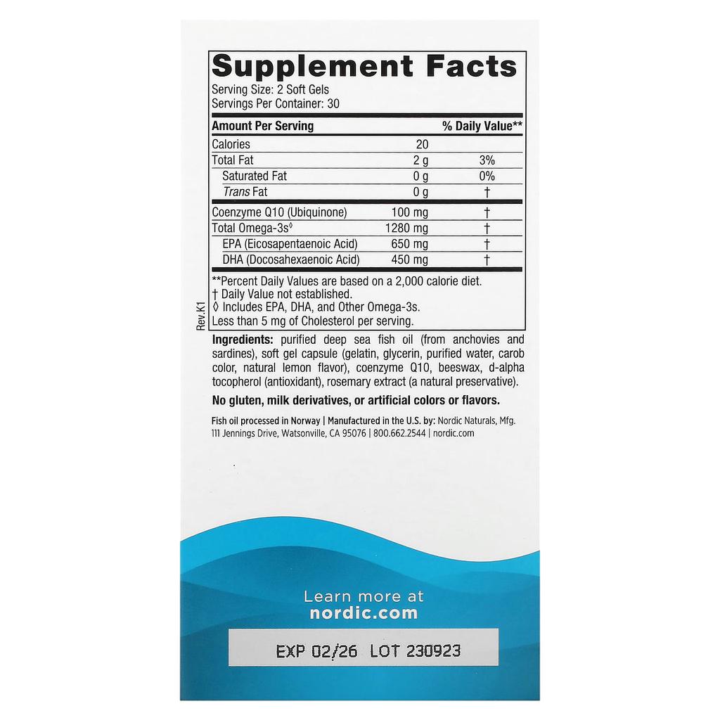 Nordic Naturals Ultimate Omega + CoQ10, Lemon Flavor, 60 Softgels