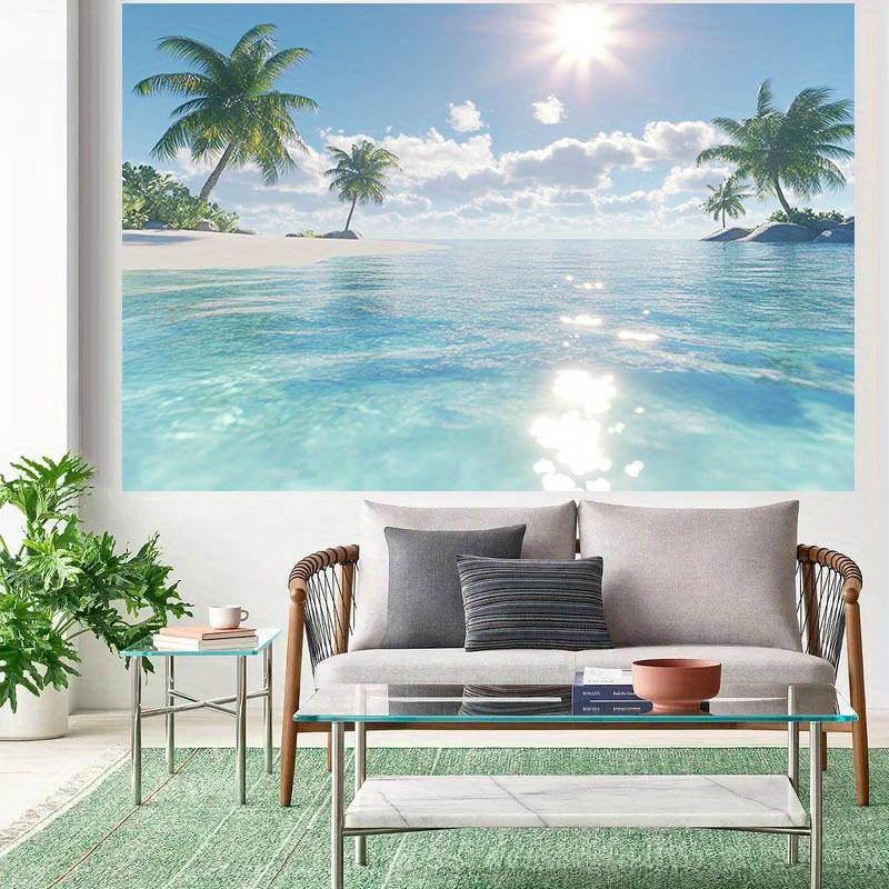 1 piece of tropical island beach backdrop - vivid and realistic palm trees and turquoise water design, no electricity required