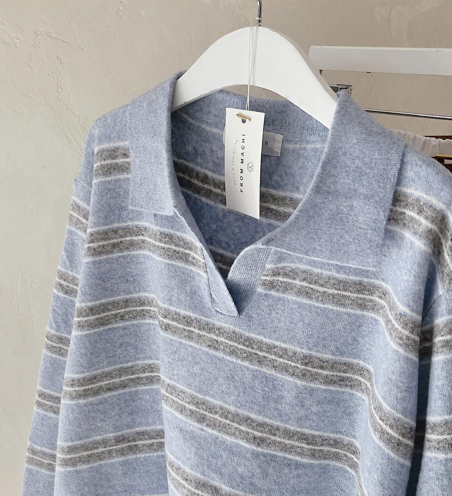 Women's Striped Collar Knit Loose Fit Soft Daily Office Look Sweater