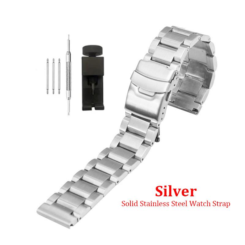 Solid Stainless Steel Watch Strap 18 19 20 21 22 23 24 25mm Metal Band Folding Buckle Universal Barcelet Women Men Watchband