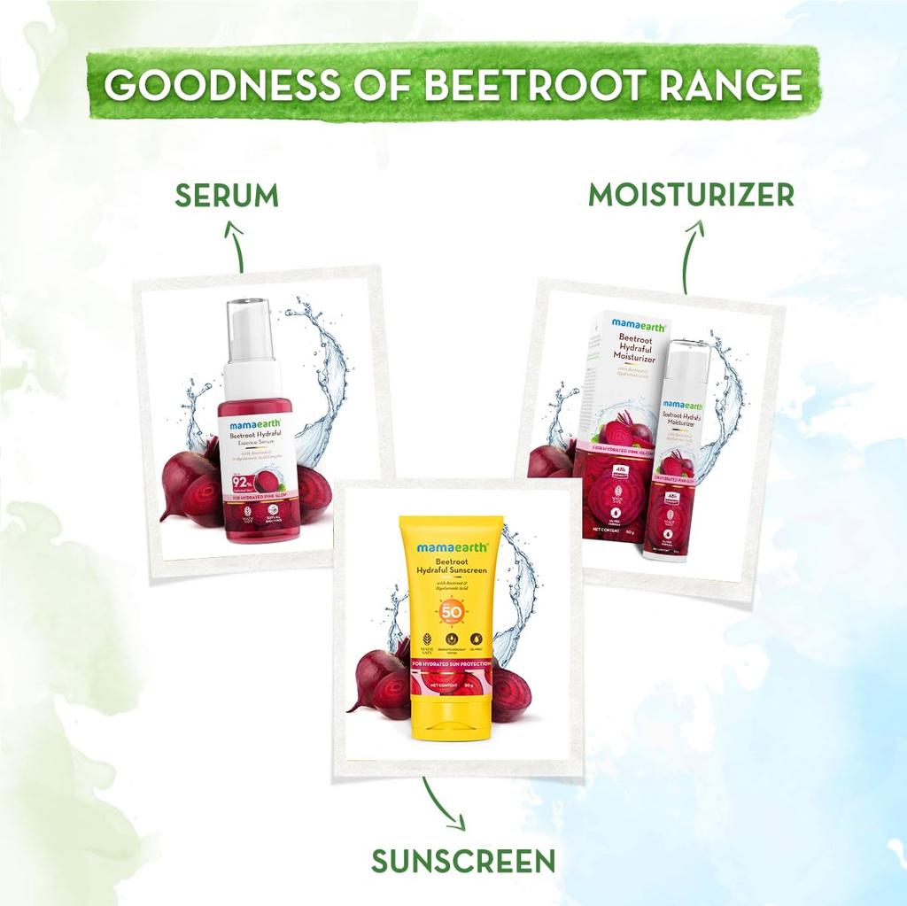 Mamaearth Beetroot Hydraful Sunscreen SPF 50 PA++++ For Tan Protection Hydrating Glow No White Cast 50g For All Skin Types