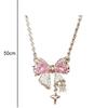 Star Shape Rhinestone Pendant Sweet Clavicle Chain Elegant Pink Bow Necklace  Jewelry