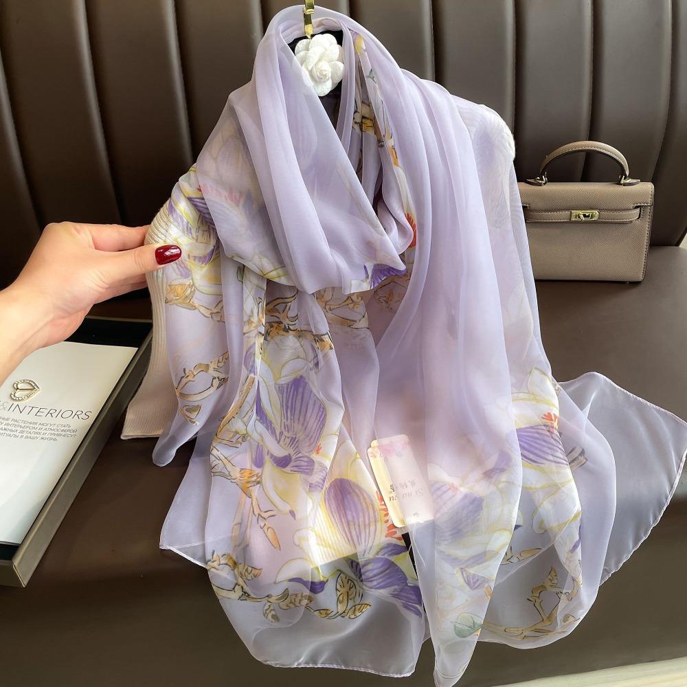 Elegant Women Hijab Shawls Luxury Wraps Long Thin Silk Scarf  Autumn