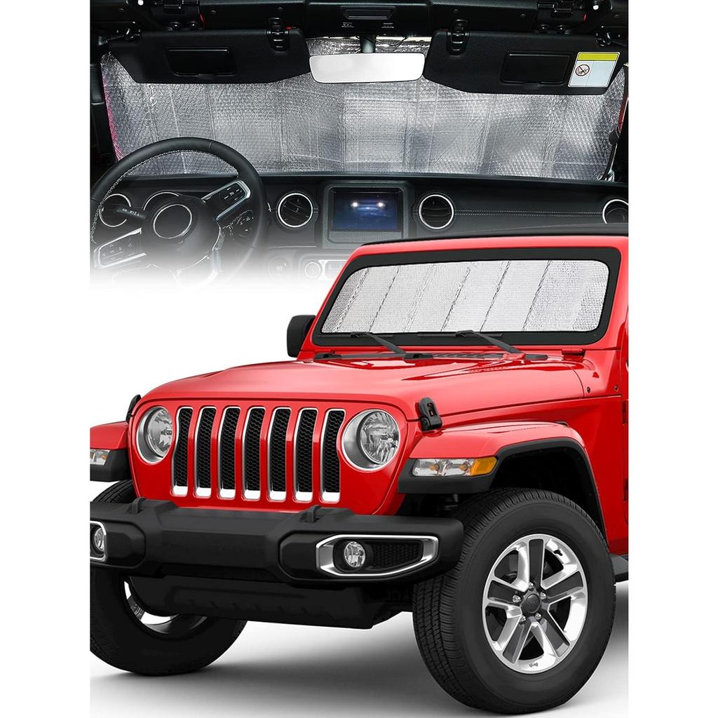 Windshield Sunshade for Jeep Wrangler JL Gladiator JT JLU 2018-2024 Foldable Sun Visor Windshield Protector Blocks UV RaysWindshield Sunshades 1