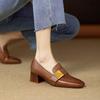 Fashion Spring Fall Winter Leather Square Head Hairy Shoes Single Shoes Female British Style Padded Medium Thick Heel One Footsteps Le Fu Shoes