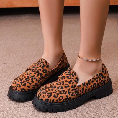 Большого размера леопардовый принт новые маффины толстая подошва удобные и модные туфли из маленькой кожи на одной педали
