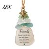Festive Window Door Decor Sea Glass Christmas Tree Ornament, Seaglass Art Hanging with Starfish Charm, Ocean Inspired Ornaments Peace Love Joy