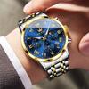 Часы OLEVS водонепроницаемые дата светящиеся популярные стильные часы аналоговые нержавеющая сталь ремешок кварцевые модные деловые классические часы для мужчин синие мужские