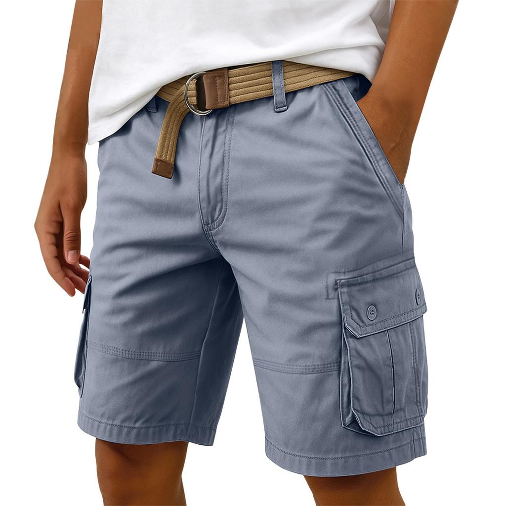 Мужские летние шорты-карго с несколькими карманами. Мужские повседневные модные однотонные свободные шорты-карго.