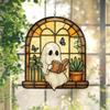 Halloween Reading Ghost Suncatcher Decoration Hanging Chair Cartoon Ghost Stained Glass 2D Flat Acrylic Wall Window Hanging Sign Ornament