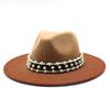 Unisex British Style Woolen Jazz Hat Large Brim Pearl Spray Hat