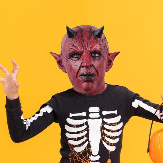 Подушка с лицом дьявола, реквизит для косплея на Хэллоуин, страшный головной убор ужасов с рогами, жуткий латексный костюм для вечеринки, аксессуар для взрослых и детей