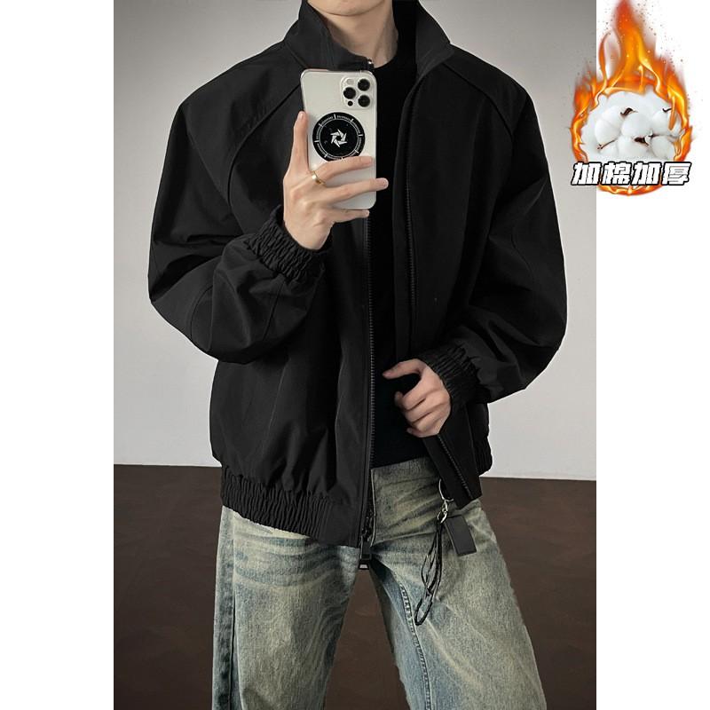 Mens Warm Thickened Cotton Padded Jacket 2026 Loose Fit Stand Collar Zipper Front Non-Hooded Oversized Outerwear Adults