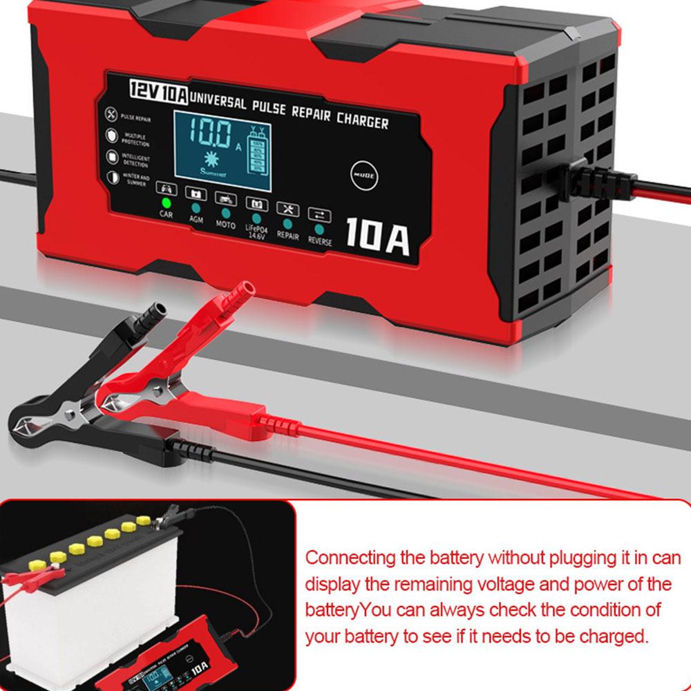 Зарядное устройство для литий-железо-фосфатных аккумуляторов 12 В 10 А 14,6 В 10 А, импульсное восстановление, зарядное устройство для автомобильного аккумулятора, цифровой ЖК-дисплей, умная зарядка аккумулятора, вилка ЕС/США