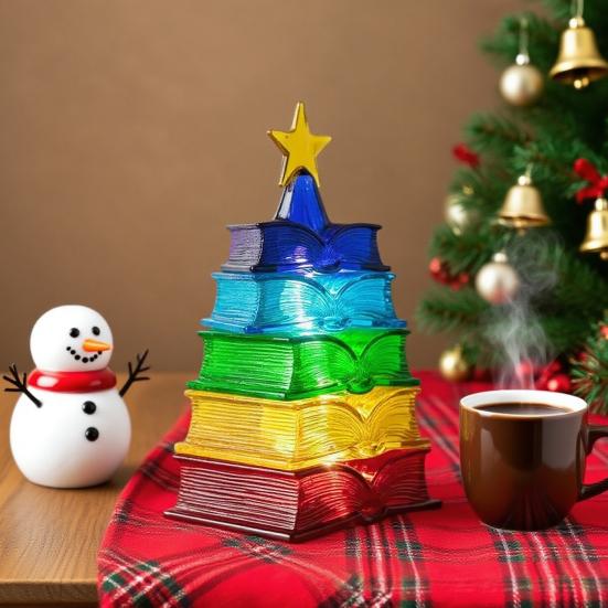 Разноцветное украшение "Стопка книг" для рождественской елки, витражное, в форме стопки книг