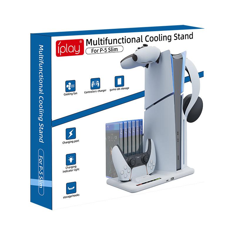 ДЛЯ PS5 Slim с зарядной док-станцией и подставкой для хранения 8 игр с охлаждающим вентилятором и зарядной станцией для контроллера PS5