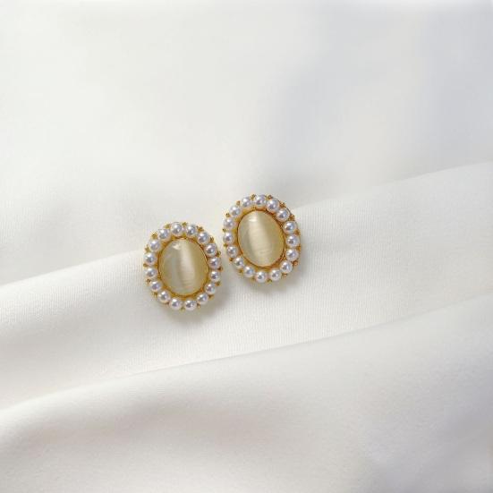 1 пара сережек из искусственного жемчуга, винтажные роскошные овальные серьги из искусственного опала из нержавеющей стали, легкие противоаллергенные украшения для ушей, ювелирные изделия для леди, свадьбы, выпускного банкета, банкета